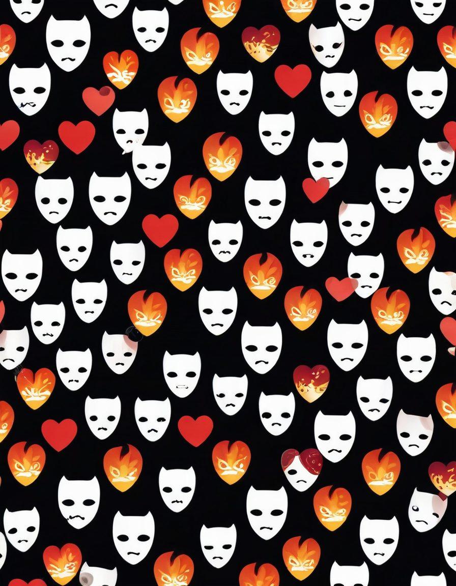 A sleek and modern depiction of a digital world featuring a variety of adult-themed icons representing diverse fantasies. The icons should include subtle yet identifiable symbols like masks, hearts, and flames, set amidst an alluring dark and sophisticated background... vector art. subtle tones. white background.