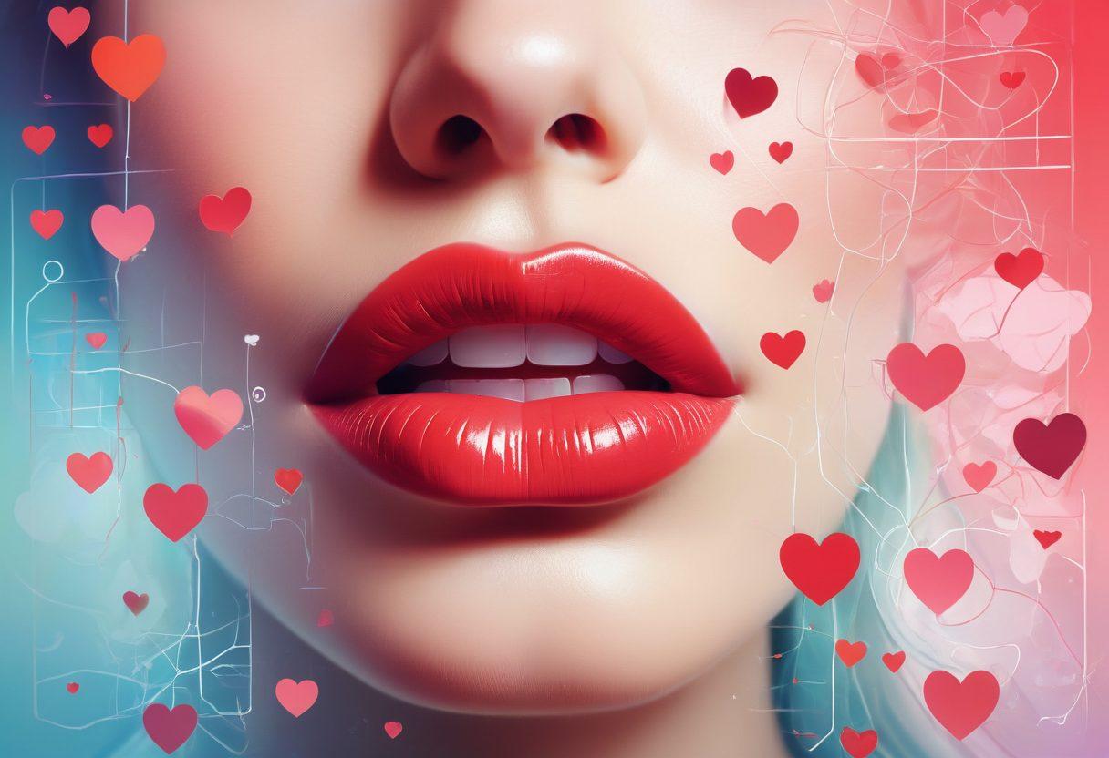 A vibrant, metaphorical map filled with suggestive symbols like lips, hearts, and eyes, guiding through a maze of screens showcasing blurred, sensual moments. Include subtle hints at discretion and discovery, such as soft, ethereal lighting and playful shadows. vector art. vibrant colors.
